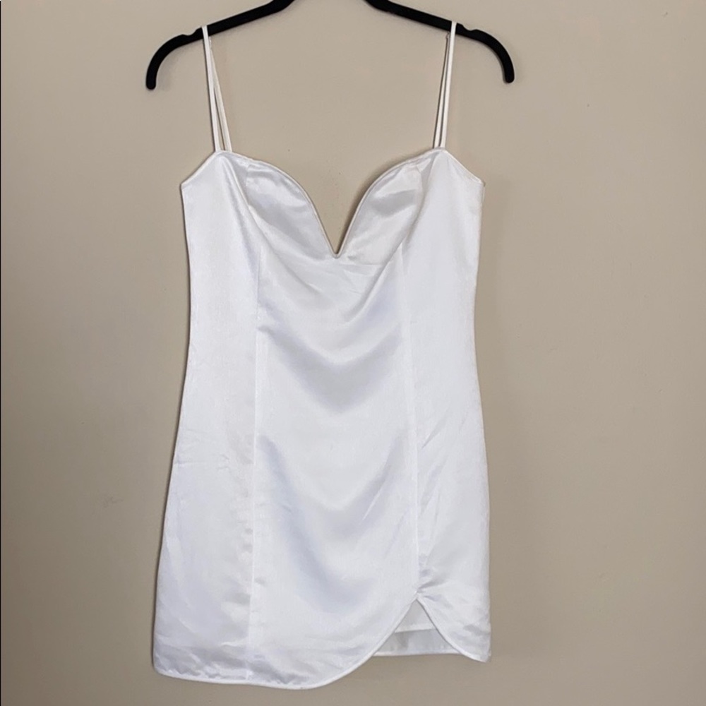 NBD White Satin Mini Dress